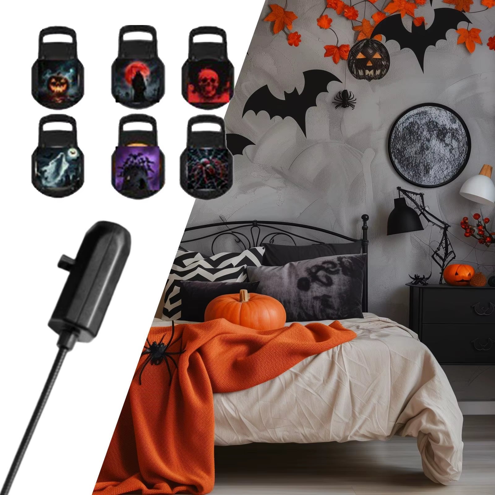 Halloween Projector Lights Outdoor 360-Degree Rotating Magnetic Ceiling Wall Horror Decoration LED Night Lamp Decor for Patio